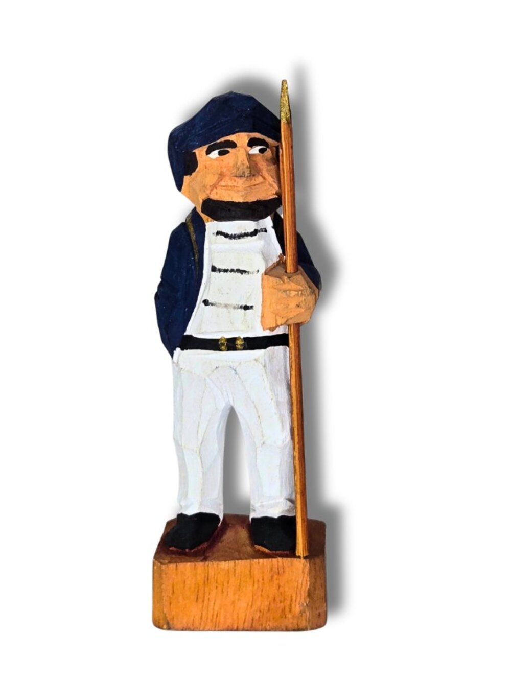 Vintage Hand Carved Wooden Sailor Whaler w/ Harpoon Figurine Nautical Coastal
